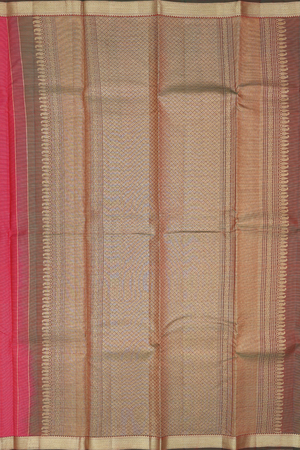 Kanchipuram Silk Saree In Pink Along Stripes With Buttas