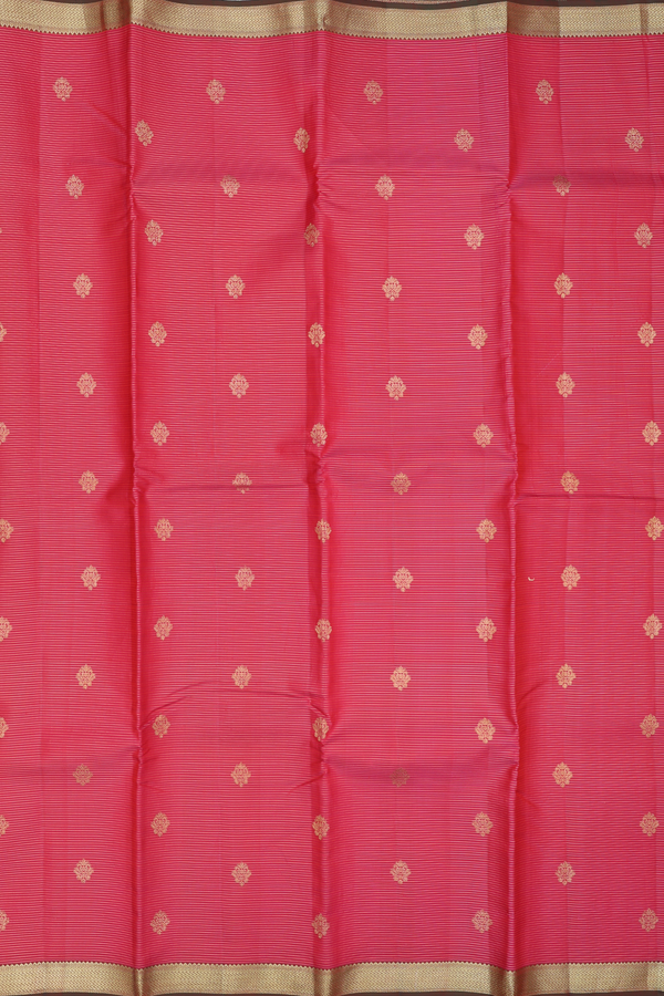 Kanchipuram Silk Saree In Pink Along Stripes With Buttas
