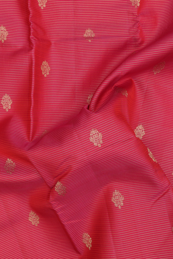 Kanchipuram Silk Saree In Pink Along Stripes With Buttas
