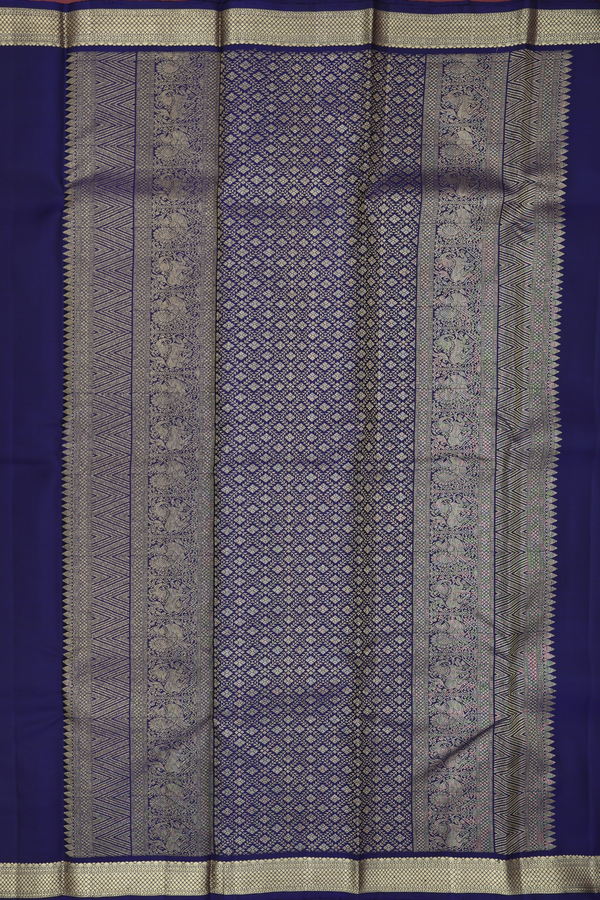Kanchipuram Silk Saree In Navy Blue With Peacock Buttas
