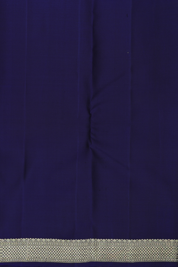 Kanchipuram Silk Saree In Navy Blue With Peacock Buttas