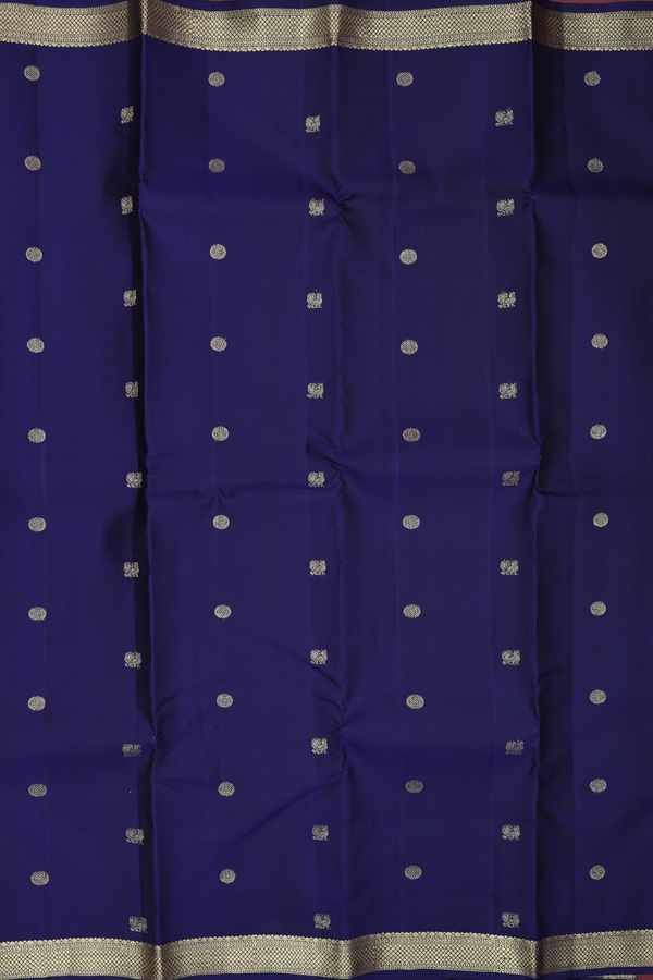 Kanchipuram Silk Saree In Navy Blue With Peacock Buttas
