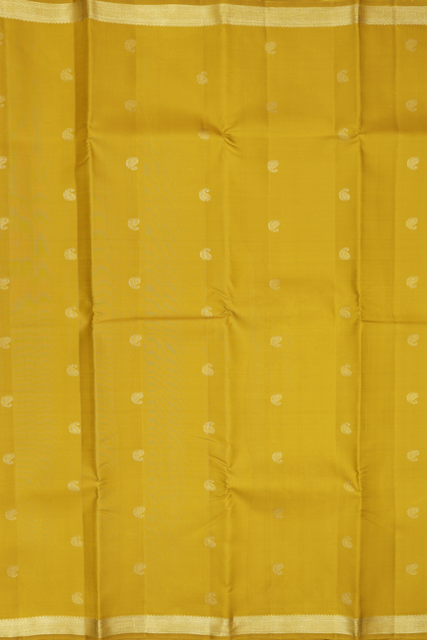 Kanchipuram Silk Saree In Sunflower Yellow With Paisley Buttas
