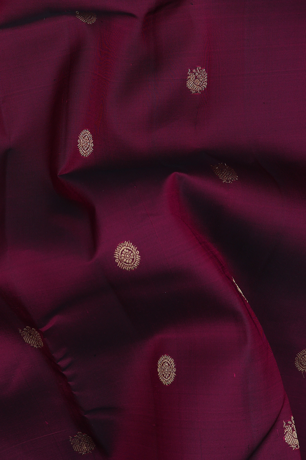 Kanchipuram Silk Saree In Burgundy Chakram Buttas