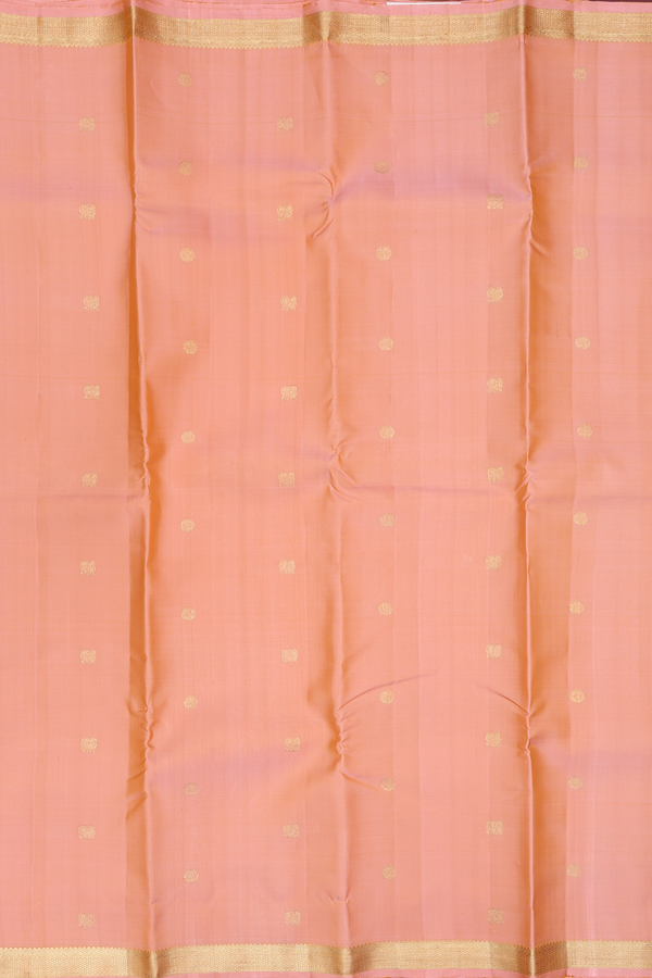 Kanchipuram Silk Saree In Light Orange With Peacock Buttas