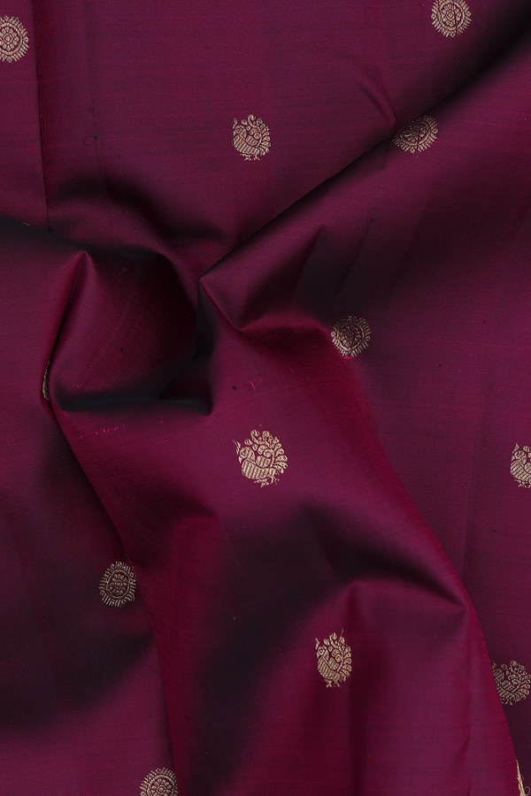 Kanchipuram Silk Saree In Plum Purple With Chakram Buttas