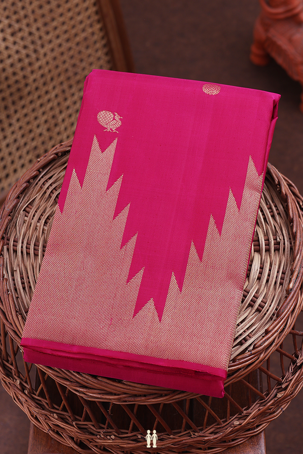 Kanchipuram Silk Saree In Dark Pink With Peacock Buttas