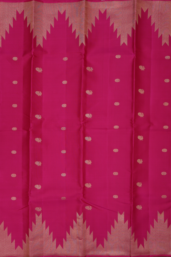 Kanchipuram Silk Saree In Dark Pink With Peacock Buttas