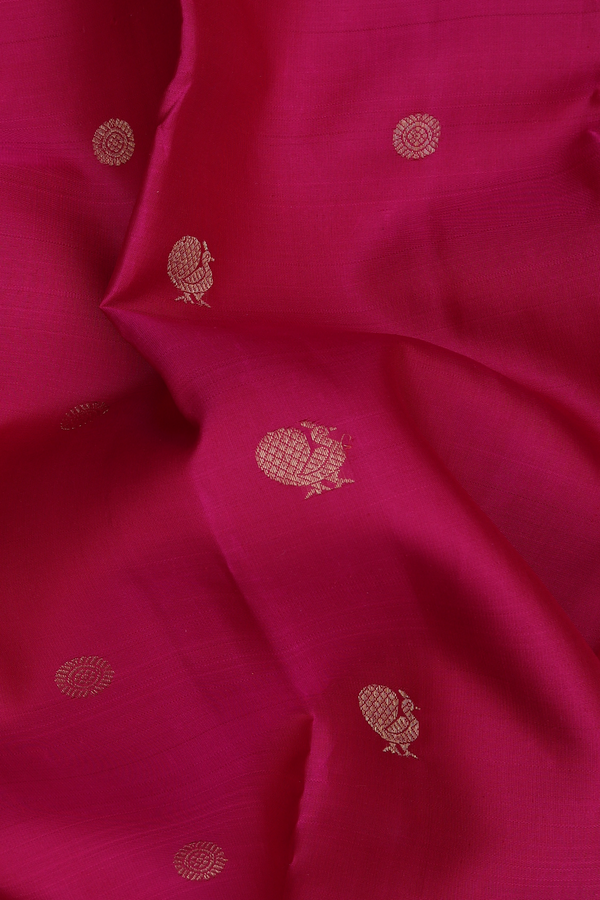 Kanchipuram Silk Saree In Dark Pink With Peacock Buttas