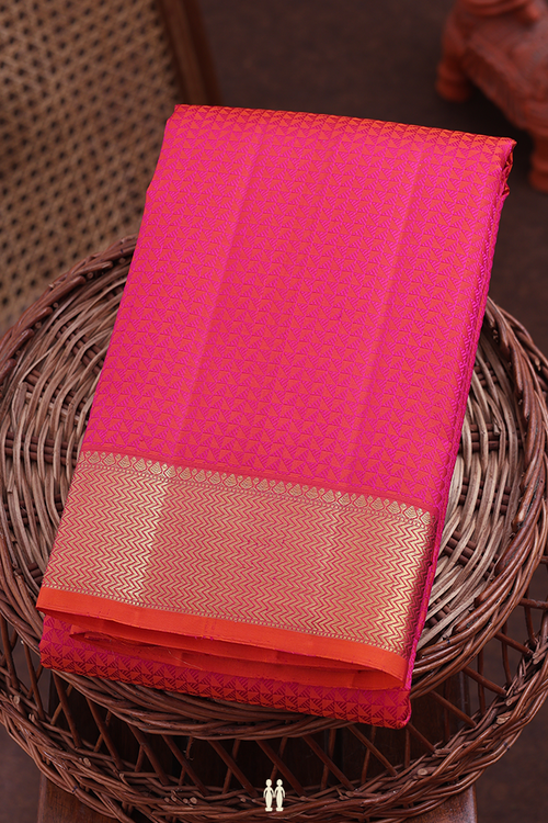 Kanchipuram Silk Saree In Pink With Jacquard Pattern