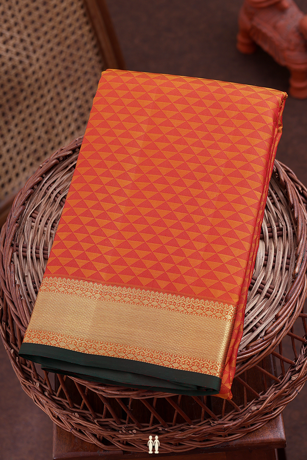 Kanchipuram Silk Saree In Orange With Jacquard Pattern