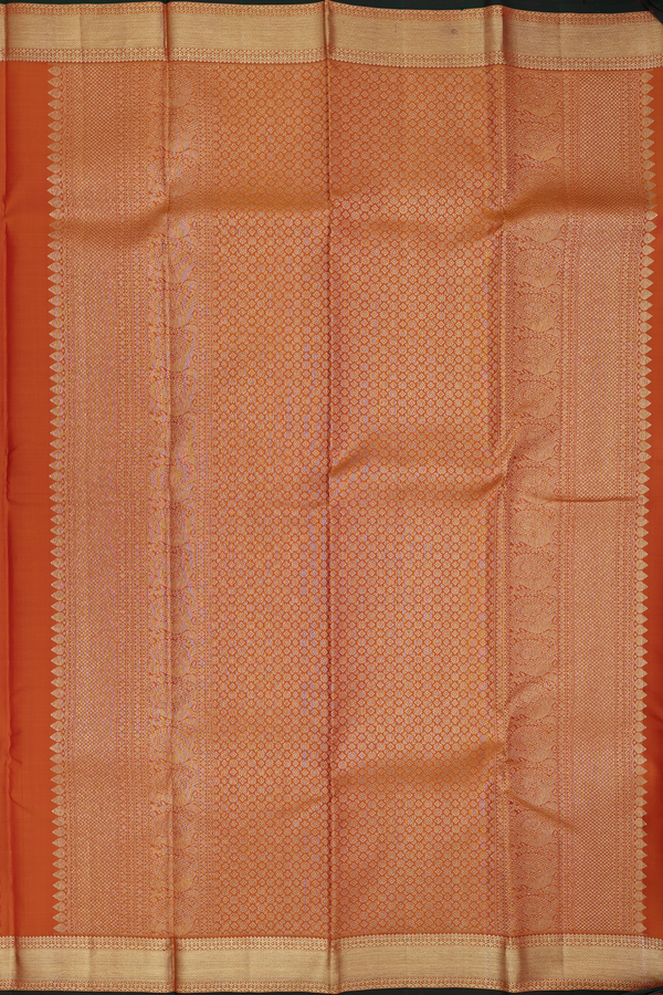 Kanchipuram Silk Saree In Orange With Jacquard Pattern