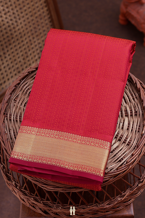 Kanchipuram Silk Saree In Vermillion Red With Jacquard Pattern
