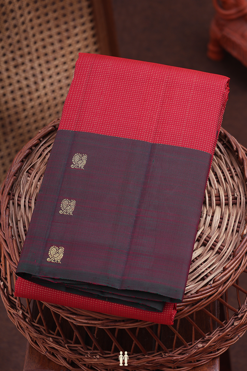 Kanchipuram Silk Saree In Red With Stripes Design