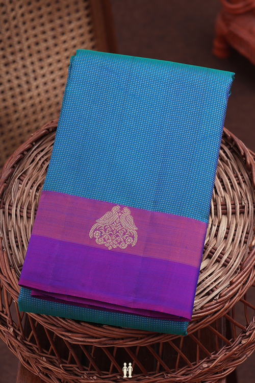 Kanchipuram Silk Saree In Teal Blue With Stripes Design