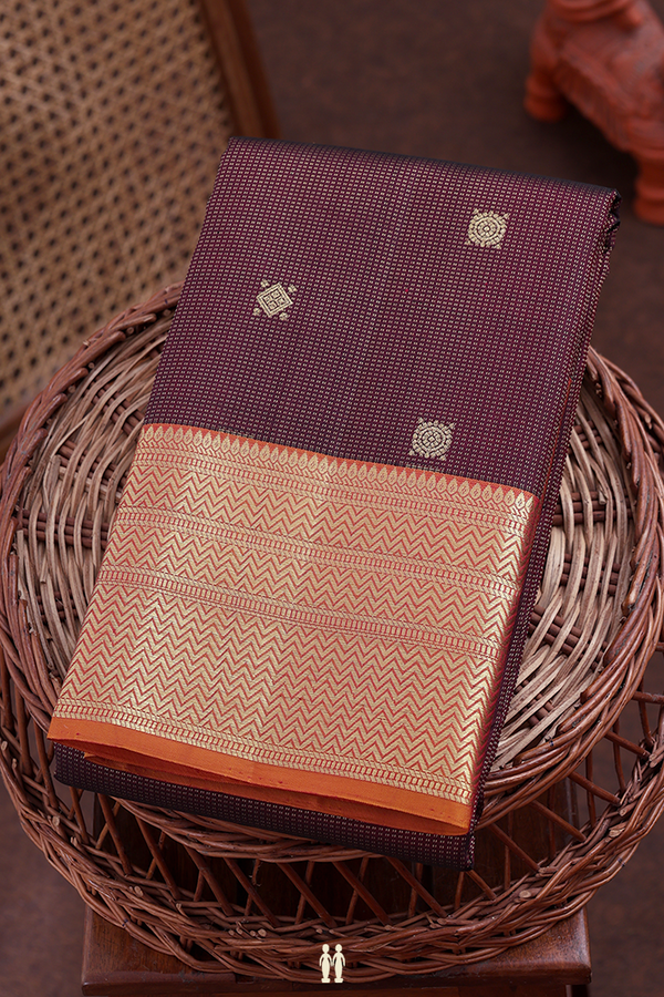 Kanchipuram Silk Saree In Brown Along Stripes With Buttas