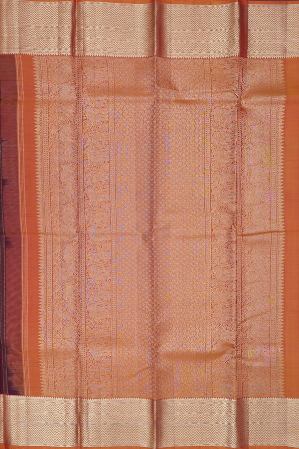 Kanchipuram Silk Saree In Brown Along Stripes With Buttas