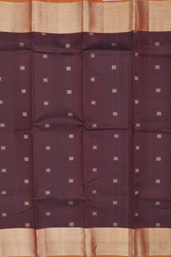 Kanchipuram Silk Saree In Brown Along Stripes With Buttas