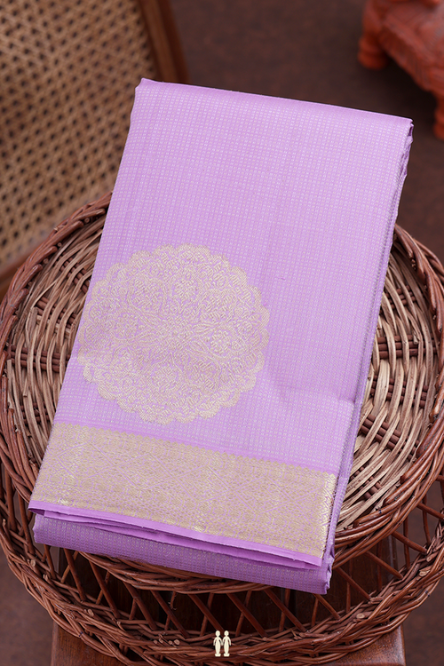 Kanchipuram Silk Saree In Lilac Along Stripes With Motifs