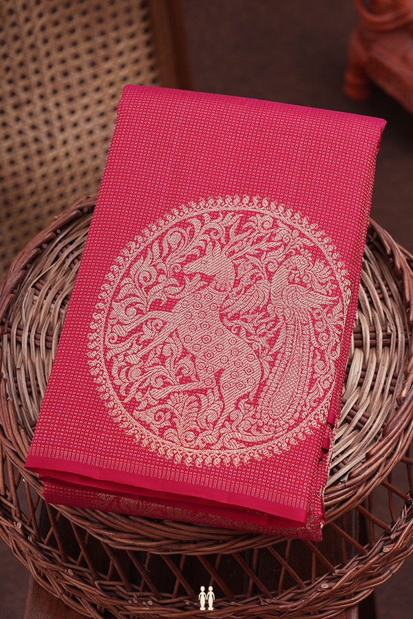 Kanchipuram Silk Saree In Rani Pink Along Stripes With Motifs