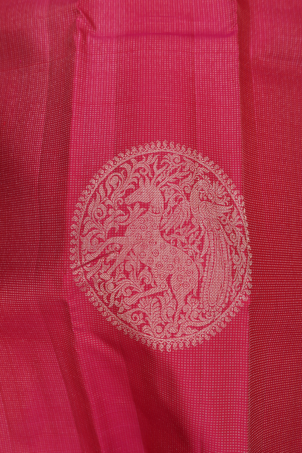 Kanchipuram Silk Saree In Rani Pink Along Stripes With Motifs