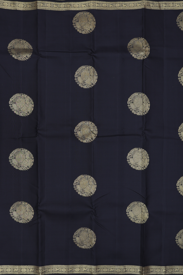 Kanchipuram Silk Saree In Black With Peacock Motifs