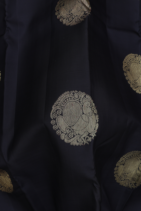 Kanchipuram Silk Saree In Black With Peacock Motifs