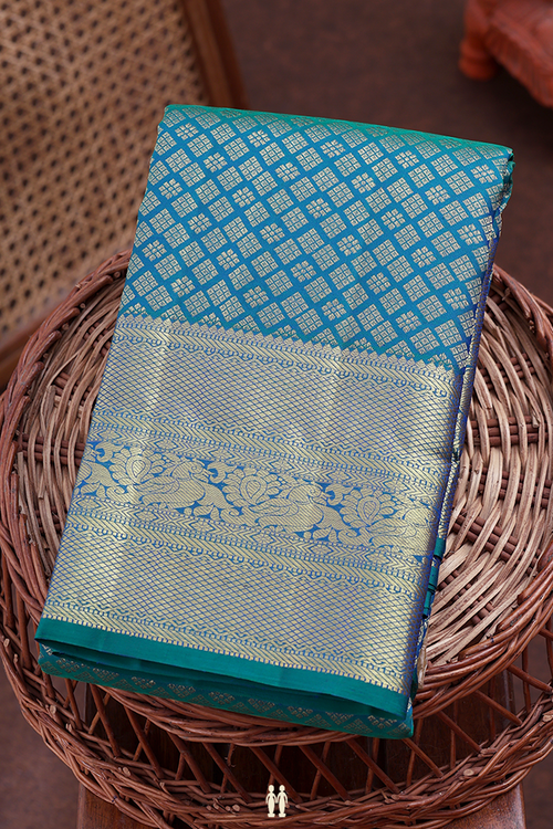 Kanchipuram Silk Saree In Teal Blue With Brocade Design