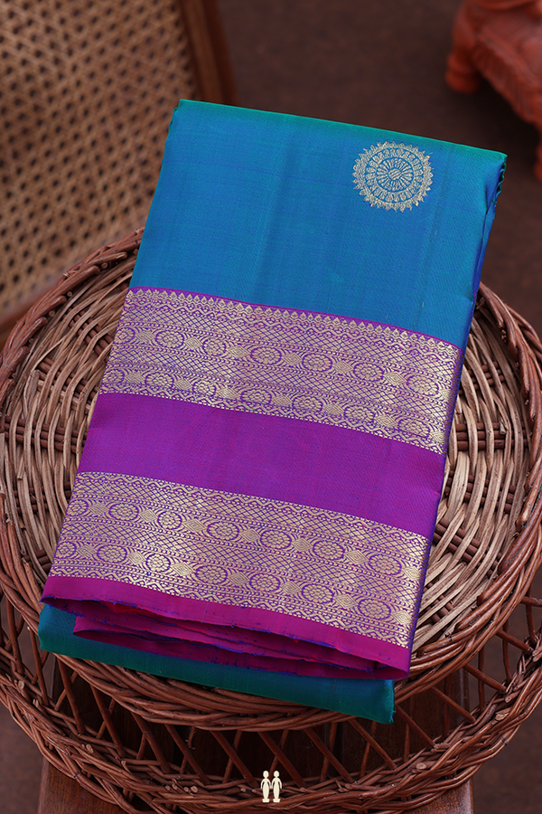 Kanchipuram Silk Saree In Peacock Blue With Peacock Buttas