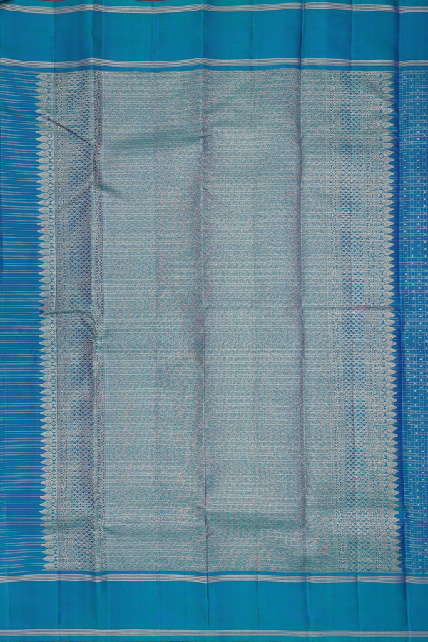 Kanchipuram Silk Saree In Teal Blue With Checks Design