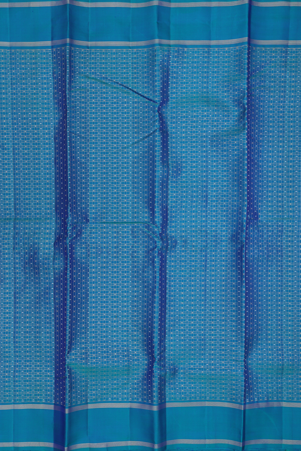 Kanchipuram Silk Saree In Teal Blue With Checks Design