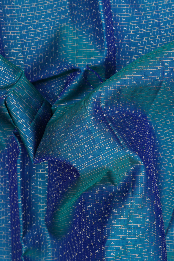 Kanchipuram Silk Saree In Teal Blue With Checks Design