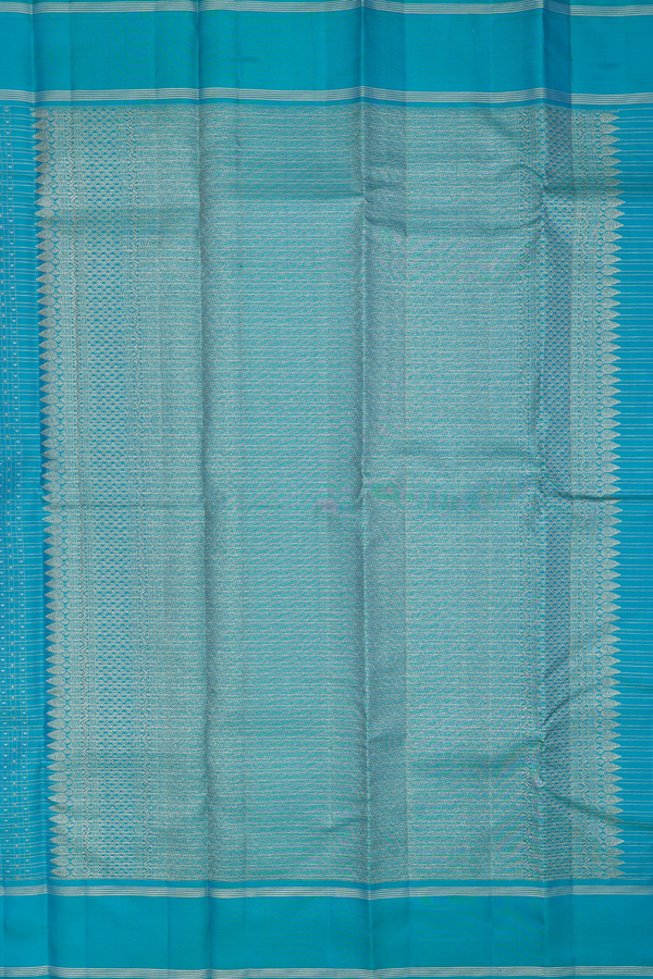 Kanchipuram Silk Saree In Greenish Blue With Checks Design