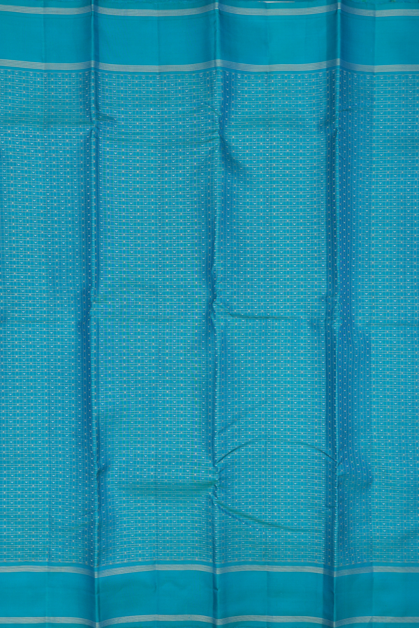 Kanchipuram Silk Saree In Greenish Blue With Checks Design
