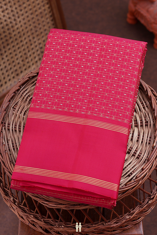 Kanchipuram Silk Saree In Rani Pink With Checks Design