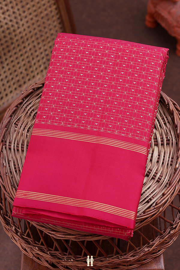 Kanchipuram Silk Saree In Rani Pink With Checks Design