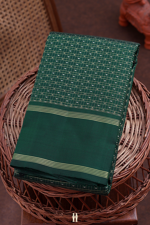 Kanchipuram Silk Saree In Forest Green With Checks Design