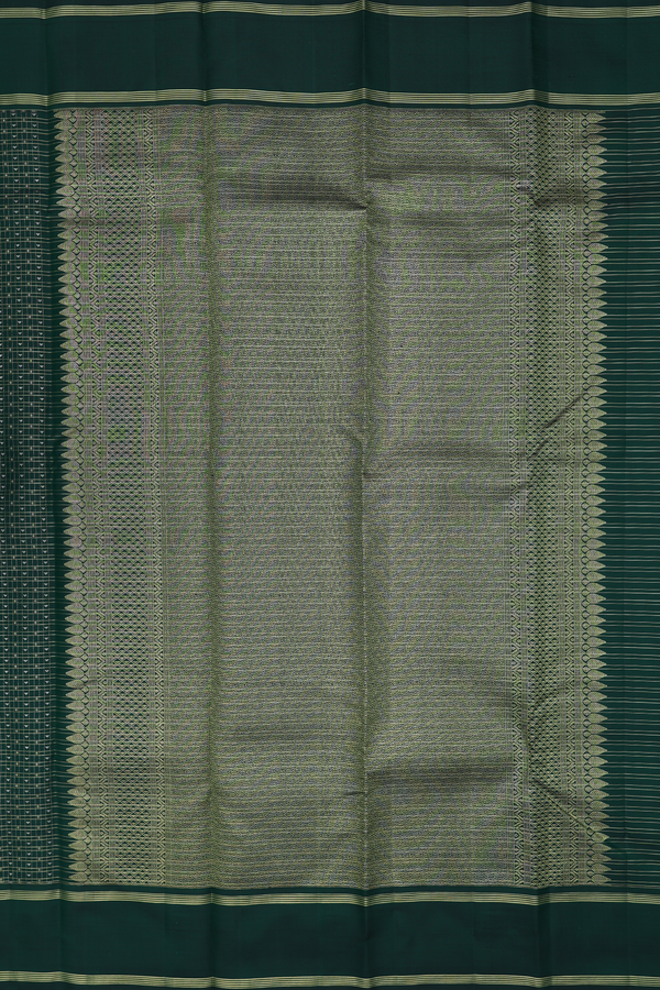 Kanchipuram Silk Saree In Forest Green With Checks Design