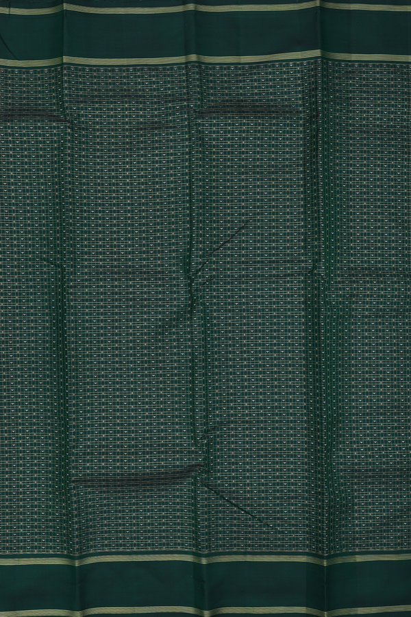 Kanchipuram Silk Saree In Forest Green With Checks Design