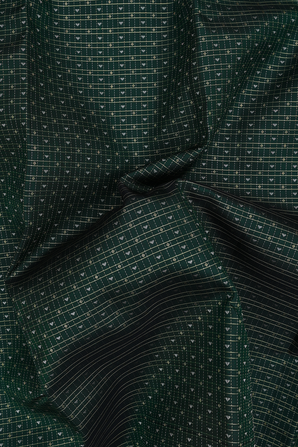 Kanchipuram Silk Saree In Forest Green With Checks Design