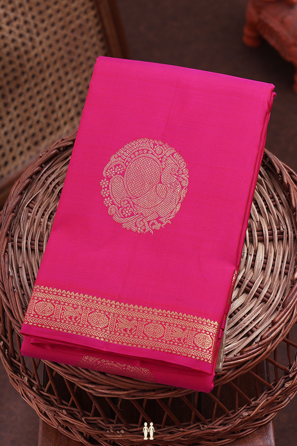 Kanchipuram Silk Saree In Rani Pink With Peacock Motifs