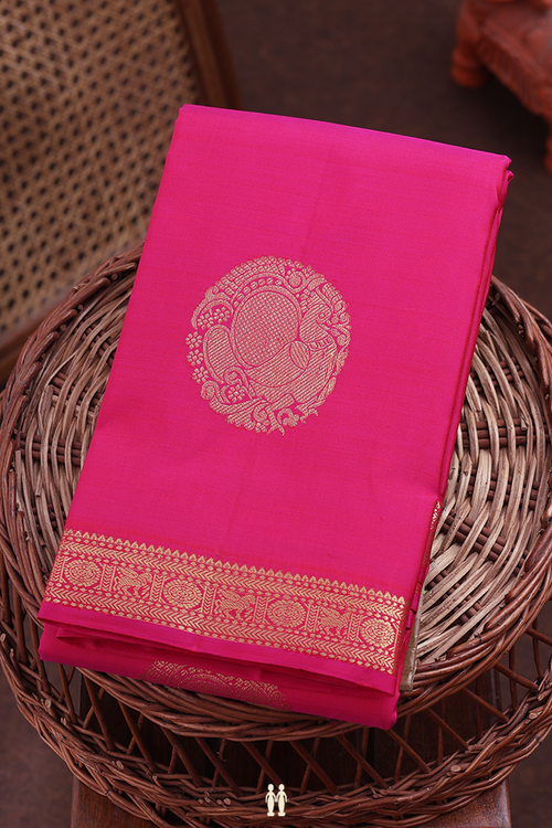 Kanchipuram Silk Saree In Rani Pink With Peacock Motifs
