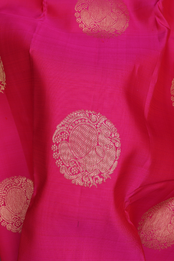 Kanchipuram Silk Saree In Rani Pink With Peacock Motifs