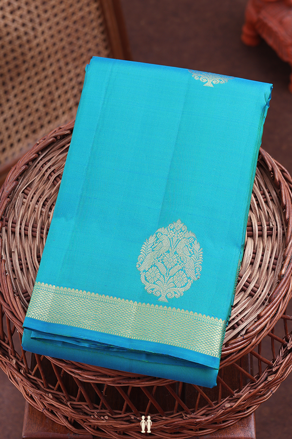 Kanchipuram Silk Saree In Dual Tone With Peacock Motifs