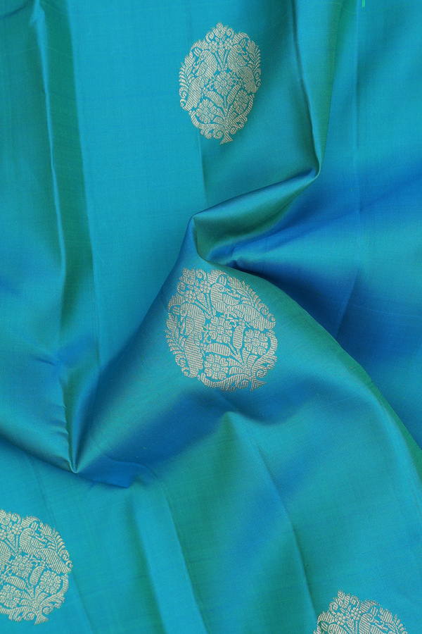 Kanchipuram Silk Saree In Dual Tone With Peacock Motifs