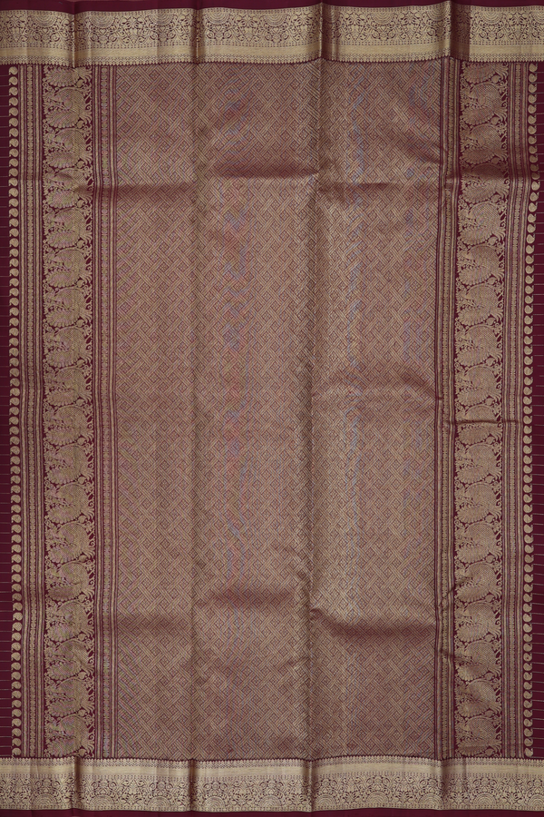 Kanchipuram Silk Saree In Brown Along Stripes With Buttas
