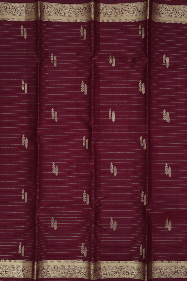Kanchipuram Silk Saree In Brown Along Stripes With Buttas