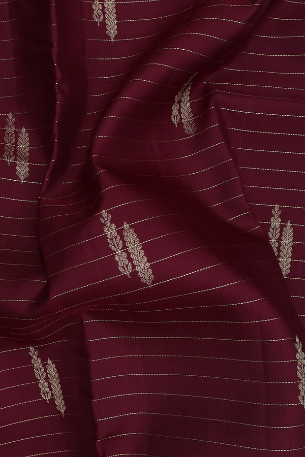 Kanchipuram Silk Saree In Brown Along Stripes With Buttas