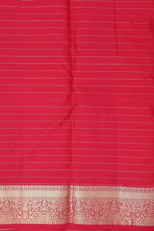 Kanchipuram Silk Saree In Scarlet Red Along Stripes With Motifs