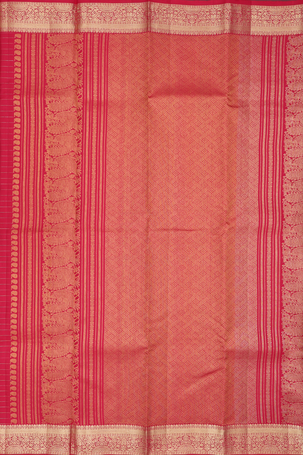 Kanchipuram Silk Saree In Red Along Stripes With Buttas